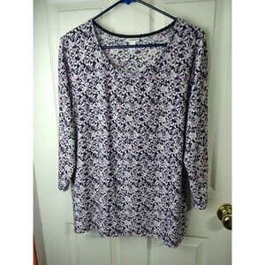 Croft&Barrow Woman PL Blouse Tunic Purple Floral 3/4 Sleeve Business Casual